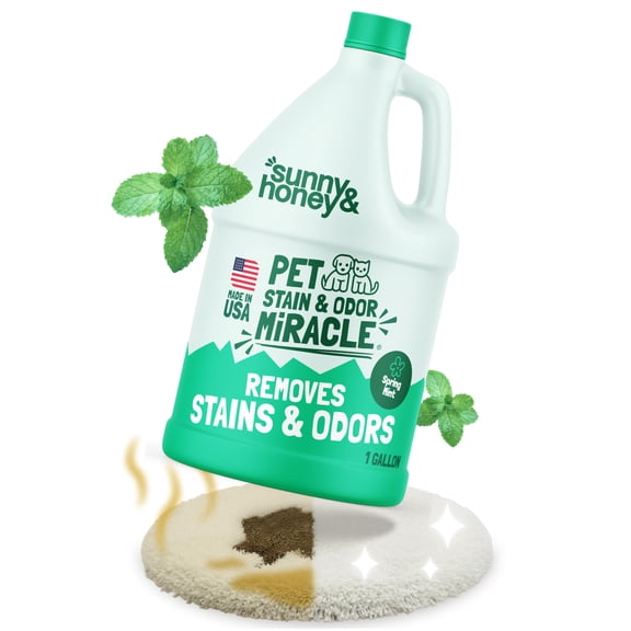 Sunny & Honey Pet Stain and Odor Remover - Enzyme Cleaner for Dog Urine and Poop on Carpets and Furniture - Strong Pet Carpet Cleaner Spray (1 Gallon Mint)