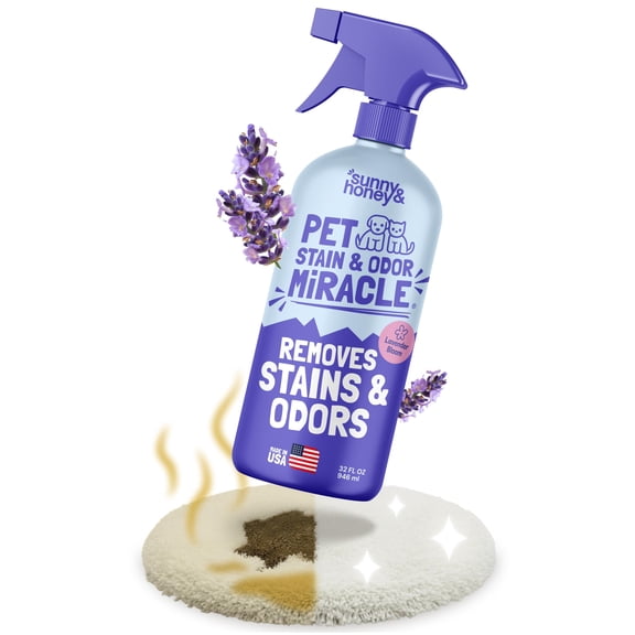 Sunny & Honey Pet Stain and Odor Remover - Enzyme Cleaner for Dog Urine and Poop on Carpets and Furniture - Strong Pet Carpet Cleaner Spray (32fl oz Lavender)