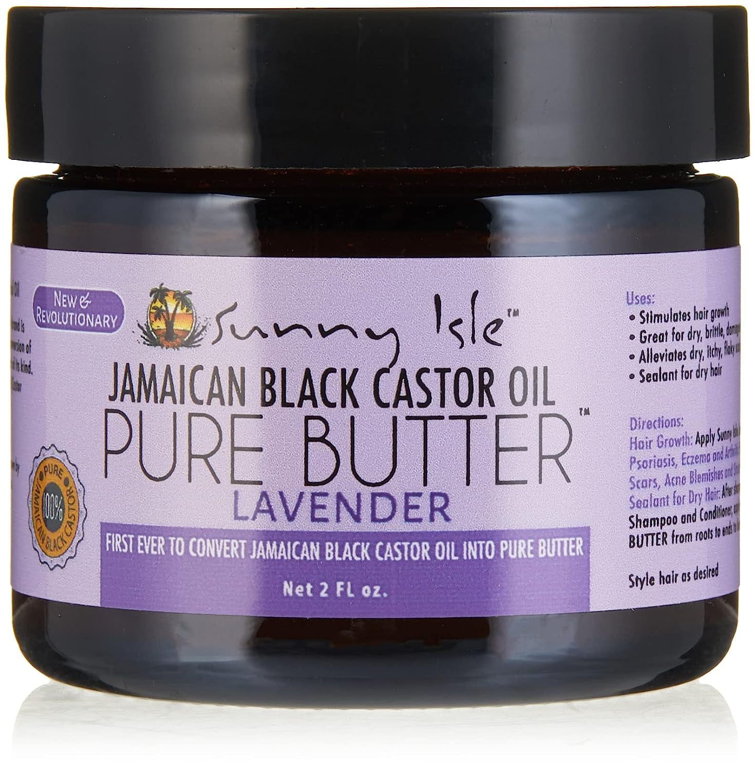 Sunny Isle Jamaican Black Castor Oil, Pure Butter, Lavender, 2 fl oz