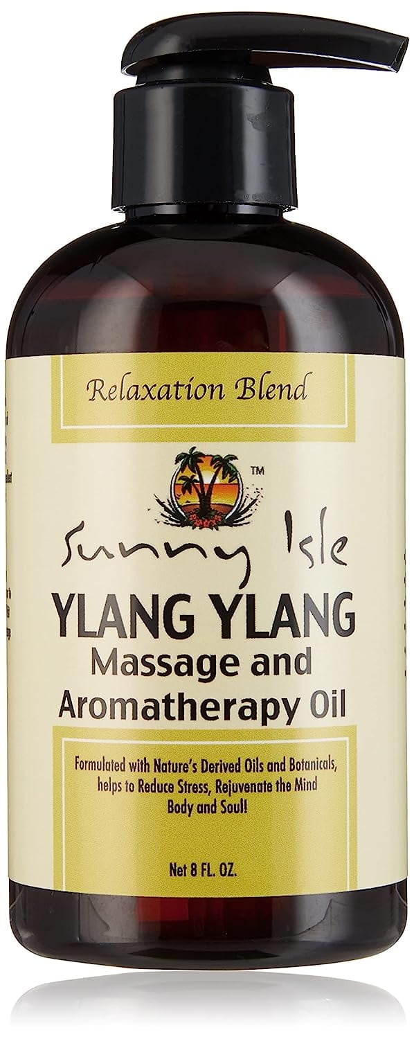 Sunny Isle Jamaican Black Castor Oil Ylang Ylang Massage and Aromatherapy Oil for Relaxation and Acne Treatment | Mood Elevator - Stress Reliever - 8oz