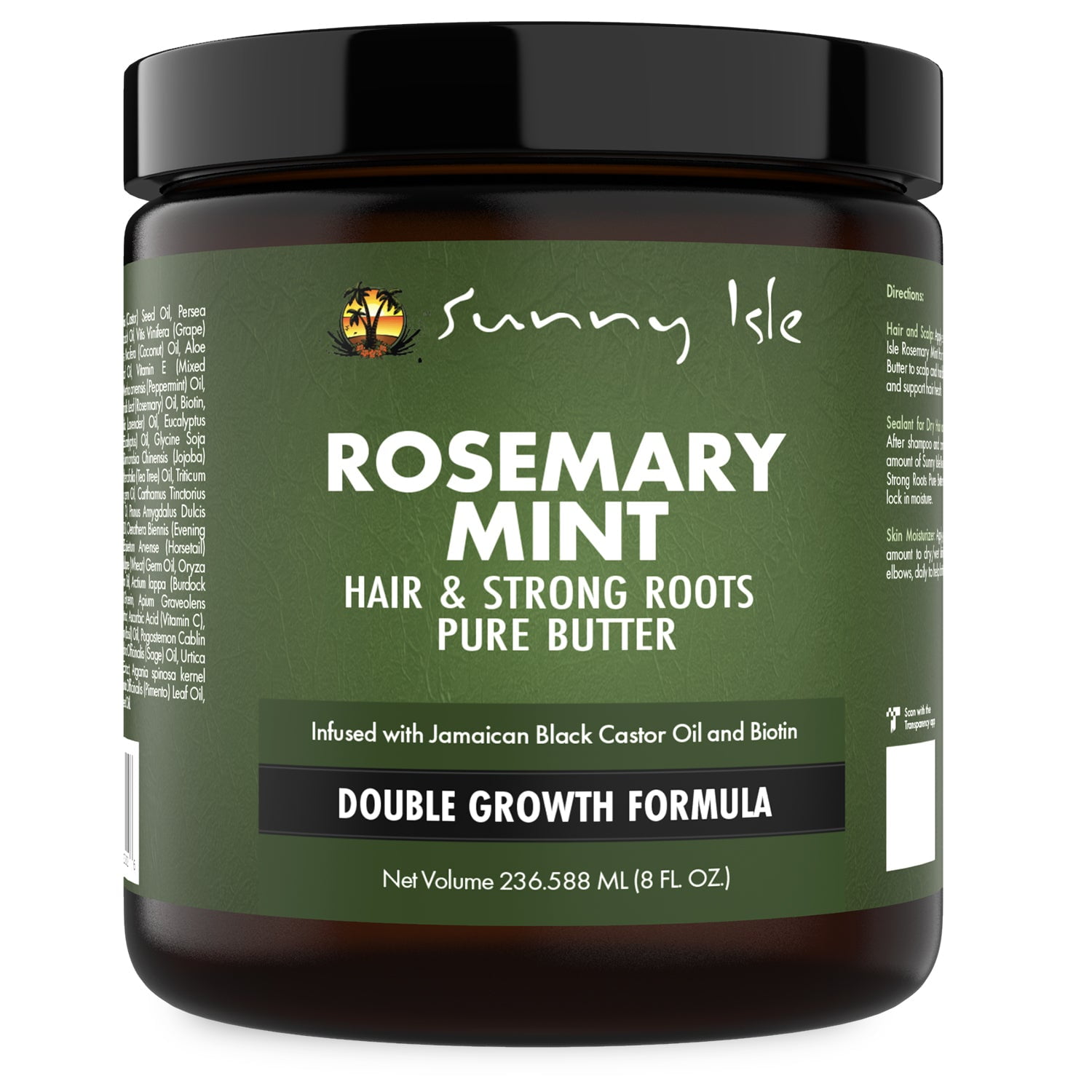 Sunny Isle Rosemary Mint Hair and Strong Roots Butter 8oz | Infused with Biotin & Jamaican Black Castor Oil | Strengthen and Nourish Hair | Dry Scalp, Split Ends