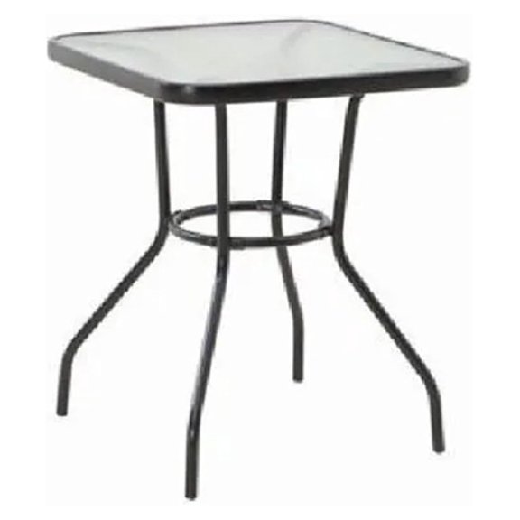 Sunny Isles 24 Inch Outdoor Patio Bistro Dining Table Backyard Squared Furniture with Tempered Glass , Black