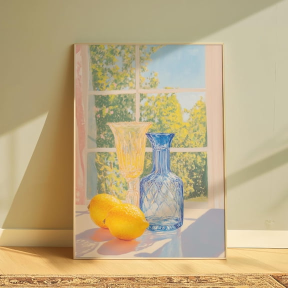 Sunny Kitchen Still Life Art, Lemon Poster, Unframed Paper Poster 8x10in