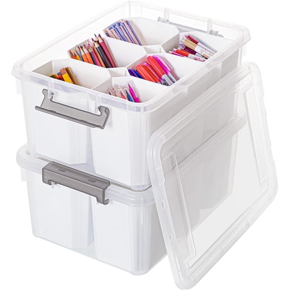 Sunny Lane 17 QT Plastic Storage Bins Clear Storage Box with Lids Multipurpose Stackable Storage Containers for Organizing Tool, Craft, Crayon, 2 Packs