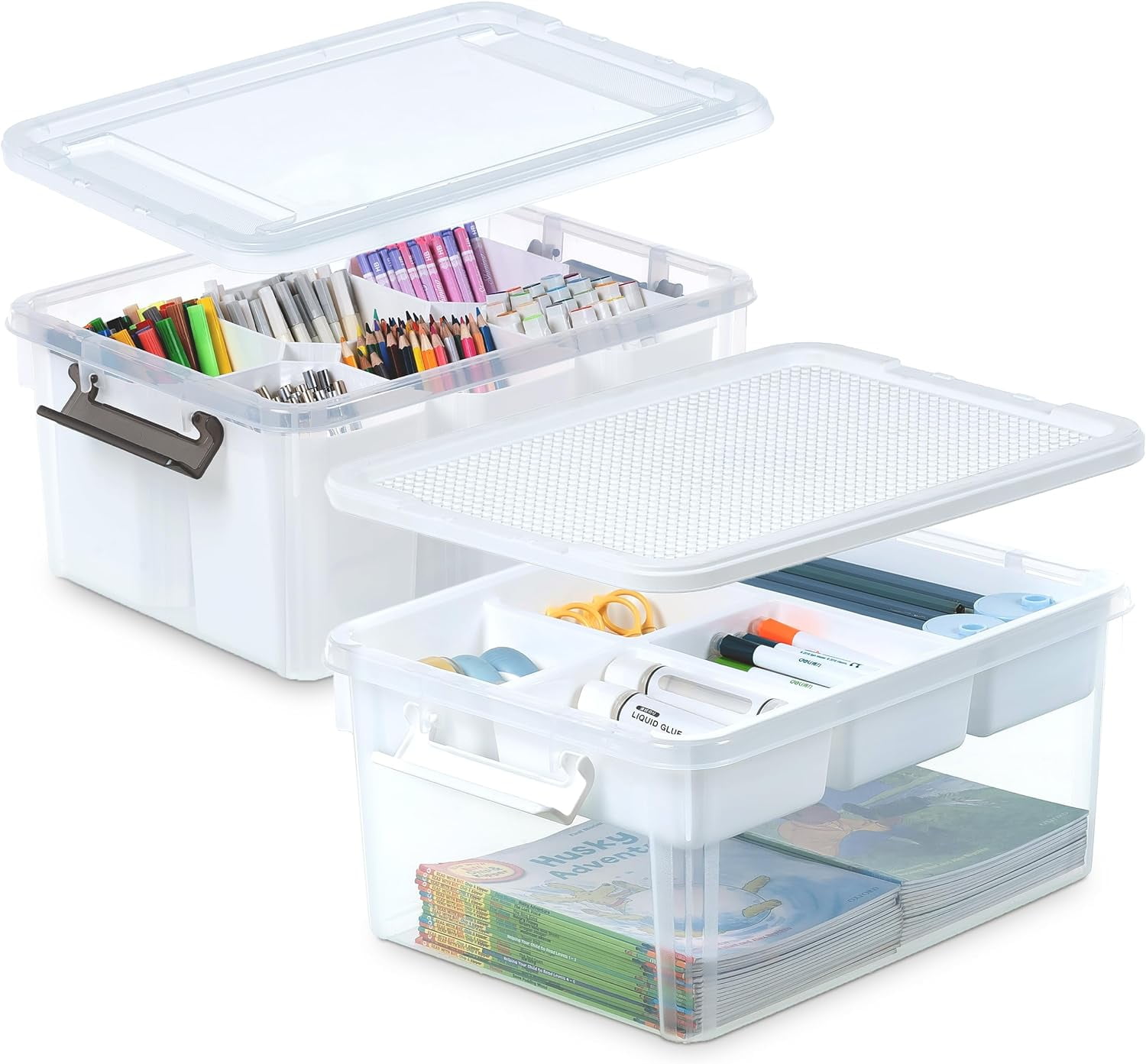 Sunny Lane 17 QT Plastic Storage Bins Clear Storage Box with Lids Multipurpose Stackable Storage Containers for Organizing Tool, Craft, Crayon, 2 Packs