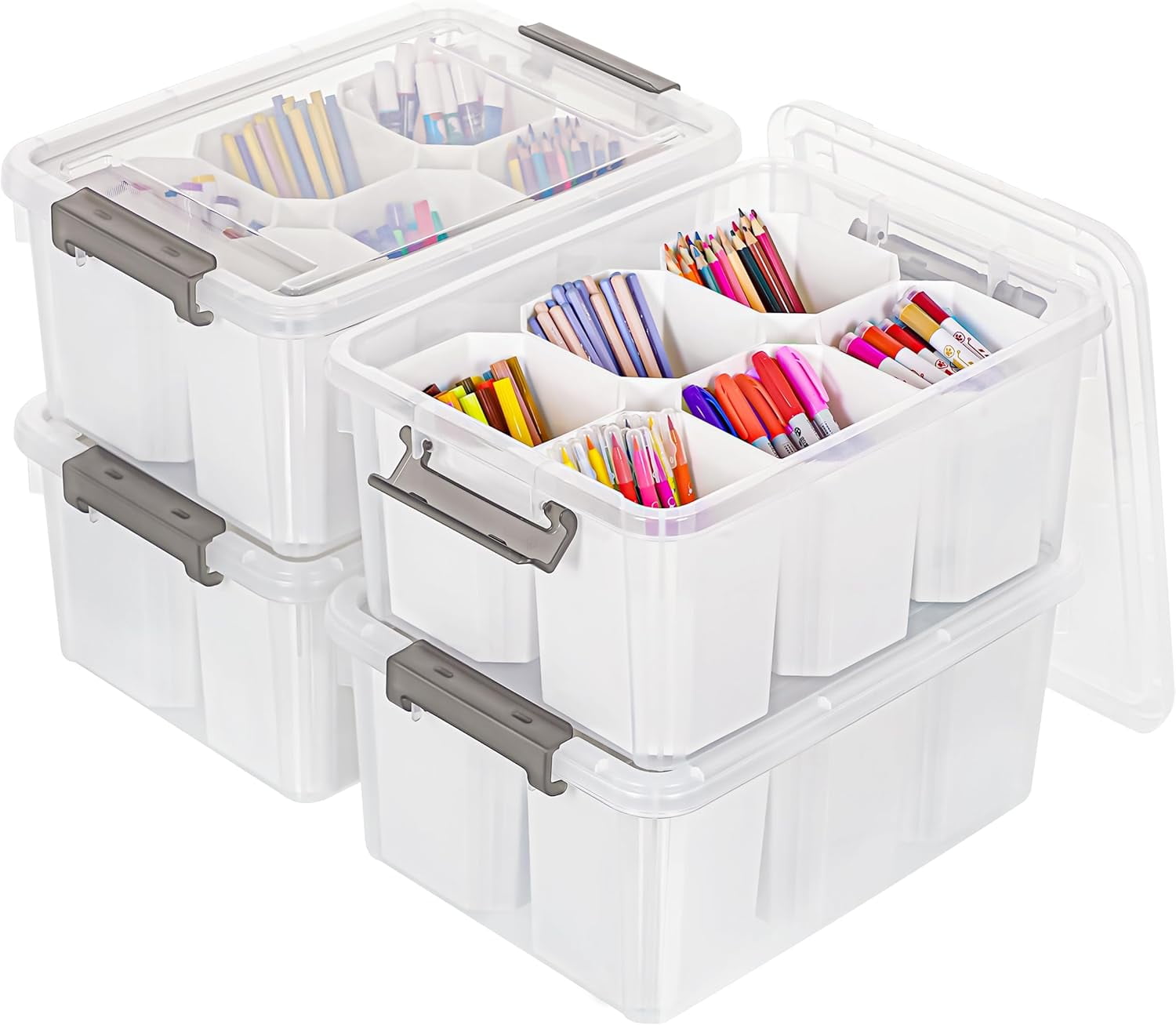 Sunny Lane 17 QT Plastic Storage Bins Clear Storage Box with Lids Multipurpose Stackable Storage Containers for Organizing Tool, Craft, Crayon, 4 Packs