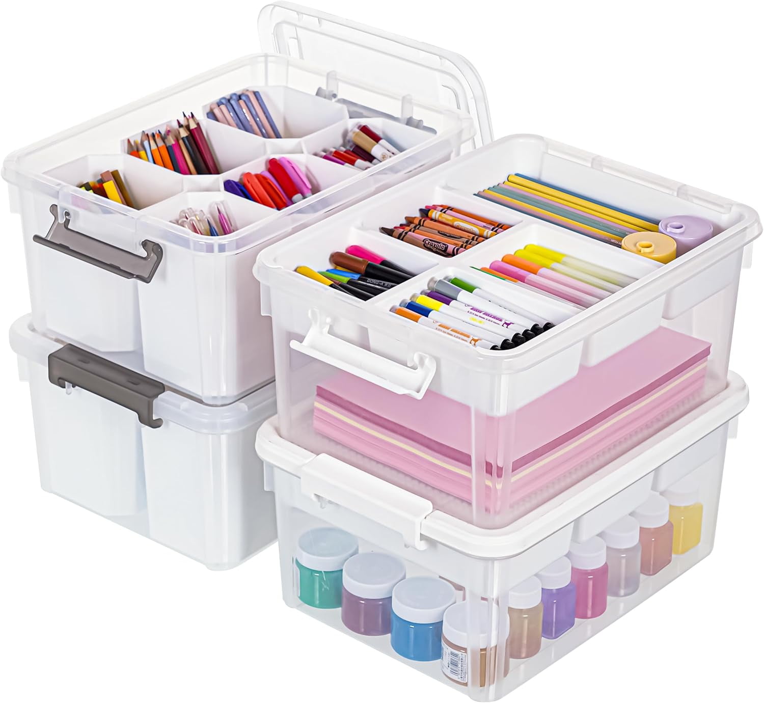 Sunny Lane 17 QT Plastic Storage Bins Clear Storage Box with Lids Multipurpose Stackable Storage Containers for Organizing Tool, Craft, Crayon, 4 Packs