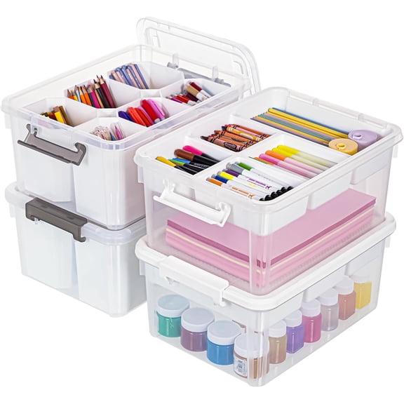 Sunny Lane 17 QT Plastic Storage Bins Clear Storage Box with Lids Multipurpose Stackable Storage Containers for Organizing Tool, Craft, Crayon, 4 Packs