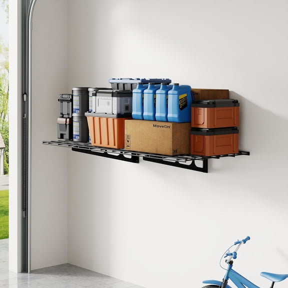 Sunny Lane 2x4ft Garage Shelving Wall-Mounted, 1-Pack Heavy-Duty Wall Shelving, Holds Up to 200 lbs, Garage Storage Rack for Organization & Storage Bins, Black, Classic Series