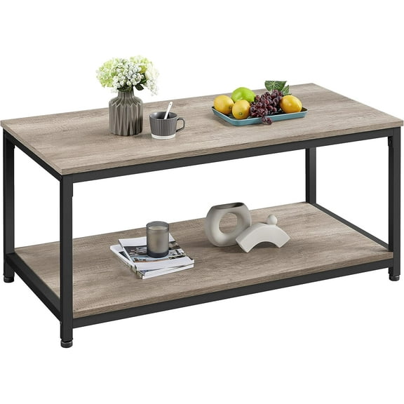 Sunny Lane 39.5" 2-Tier Coffee Table with Storage Shelve, Industrial Gray Coffee Table, Easy Assembly, Wooden Center Tables for Living Room & Small Space, Gray