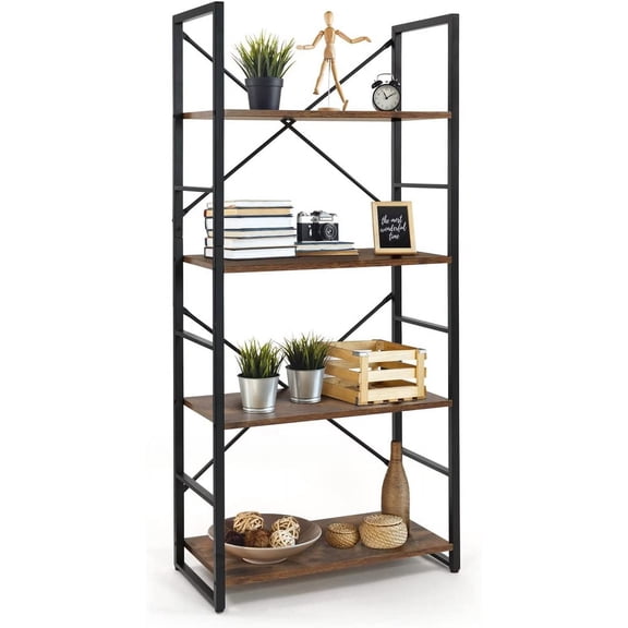 Sunny Lane 4 Tier Bookshelf, 24 Inch Width Free Standing Shelf,Bookcase Shelf Storage Organizer, Industrial Book Shelves for Home Office, Living Room,Kitchen, Rustic Oak Vintage Shelves & Metal Frame