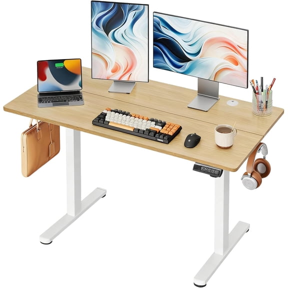 Sunny Lane 48 Inch Electric Standing Desk, 3 Adjustable Height Stand up Desk for Home Office, Ergonomic Sit to Stand Desk with LED Touchscreen, Headphone Hook, 3 Memory Preset Computer Desk (Maple)