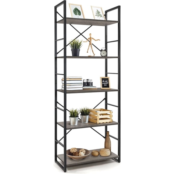 Sunny Lane 5 Tier Bookshelf, 24 Inch Width Free Standing Shelf, Bookcase Shelf Storage Organizer, Industrial Book Shelves for Home Office, Living Room, Kitchen, Dark Grey