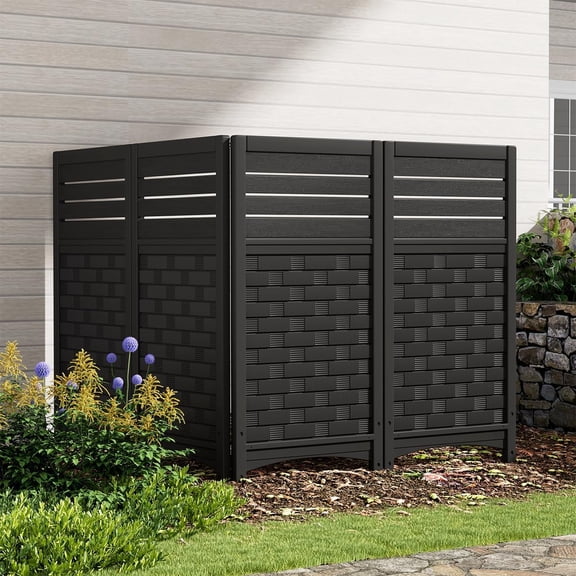 Sunny Lane Air Conditioner Fence Privacy Screen,4 Panels Pool Equipment Trash Can Enclosure Screen for Outdoor,Resin Fence Panels Kit,45" (H) x 22" (W) Per Panel, Black