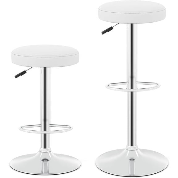 Sunny Lane Bar Stools Set of 2, Modern Swivel Backless Round Barstool, Armless bar Chair with Height Adjustable, Chrome Footrest, Sturdy Metal Frame for Kitchen Bistro Pub (White, 2 pcs) |