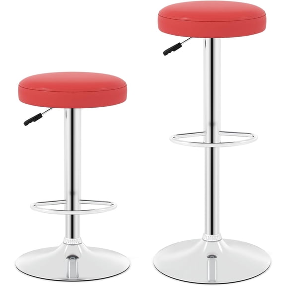 Sunny Lane Bar Stools Set of 2, Modern Swivel Backless Round Barstool, Armless bar Chair with Height Adjustable, Chrome Footrest, Sturdy Metal Frame for Kitchen Dining Bistro Pub (2 pcs, Red)