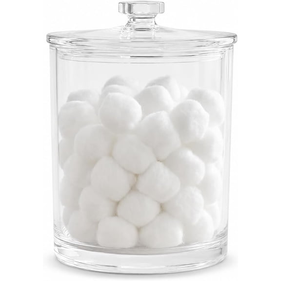Sunny Lane Clear Acrylic Apothecary Jar with Lid, 60 Oz Shatterproof Bathroom Vanity Organizer, Cotton Ball Holder, Qtip Storage Container Canister for Kitchen, Laundry, Office Decor, 7.75" x 5"