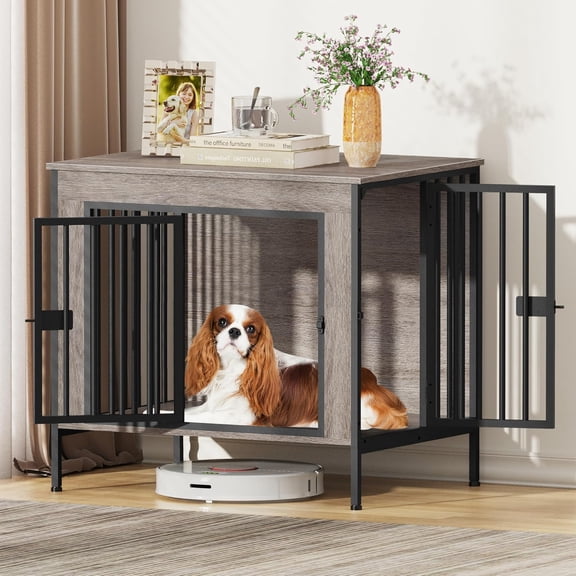 Sunny Lane Dog Crate Furniture for 1 or 2 Dogs, Heavy Duty Single/Double Dog Crates for Small/Medium/Large Dogs, Dog Kennel Furniture Indoor as TV Stand, Small Size 28.15" L(0-20 Pounds), Oak Grey