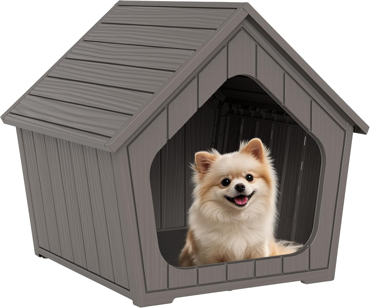 Sunny Lane Dog House Outdoor Indoor for Small Dogs - Plastic Pet Shelter, Easy-Assemble & Weather-Resistant for Living Room, Balcony (Grey, 18" L x 22.4" W x 22.2" H)