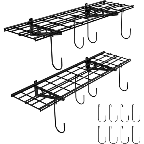 Sunny Lane Garage Wall Shelving, 2-Pack 1x3 ft, Includes 8 Bike Hooks, Wall Shelf Garage Organization System w/Bike Hangers, Storage Rack, Floating Shelves, 300 lbs Weight Capacity, Classic Series