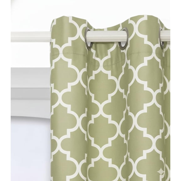 Sunny Lane Green Blackout Curtains 52x96- Thermal Insulated Room Darkening Window Panels, Moroccan Trellis Pattern, Grommet Top Drapes - 2 Energy-Saving Panels for Bedroom & Living Room