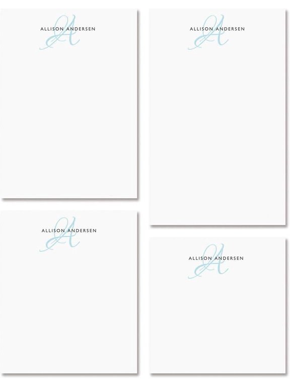 Initial Personalized Notepad Set Set of 4 100-Sheet Pads, Multiple Sizes, Great for Shopping Lists, Grocery Lists and Personalized Gifts, Printed in the USA