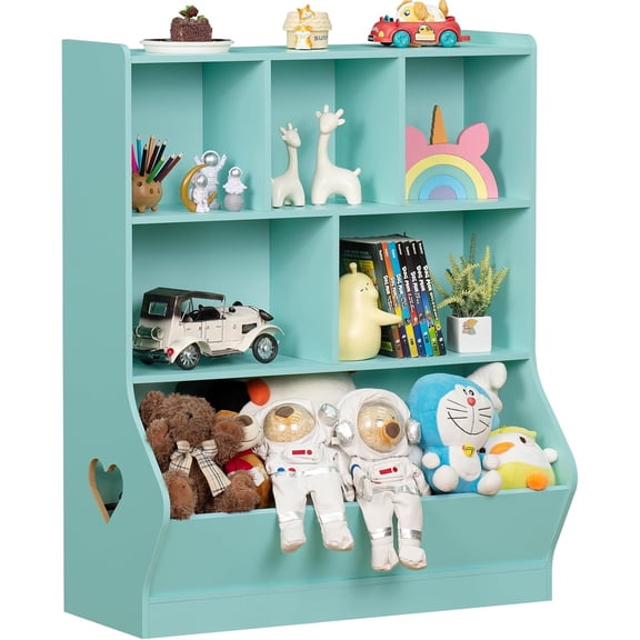 Sunny Lane Kids Toy Storage Organizer, 3 Tier Children Small Bookcase and Bookshelf, Toddler 7 Cubby Toy Storage Cabinet, Toy Shelf for Playroom,Bedroom,Living Room, Nursery, School 29.53'' H (Green)