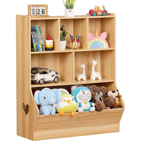 Sunny Lane Kids Toy Storage Organizer,3 Tier Children Small Bookcase and Bookshelf, Toddler 7 Cubby Toy Storage Cabinet, Toy Shelf for Playroom,Bedroom,Living Room, Nursery,School 29.53'' H (Natural)