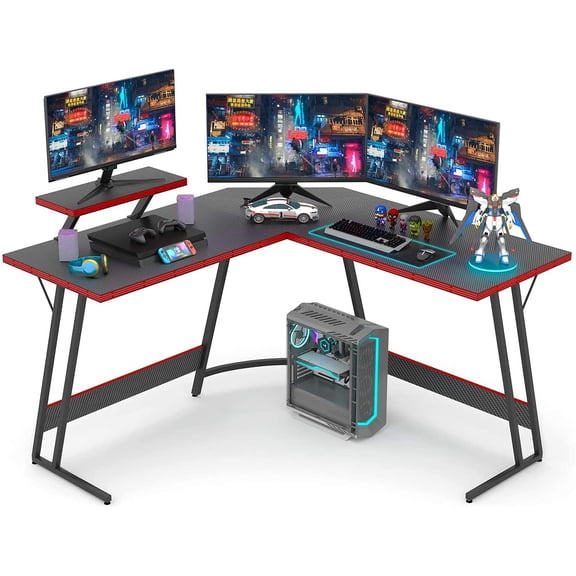 Sunny Lane L Shaped Gaming Desk Computer Desk 51 Office Corner Desk with Monitor Stand Home Gaming Writing Study Table Workstation (Carbon Fibre Black)