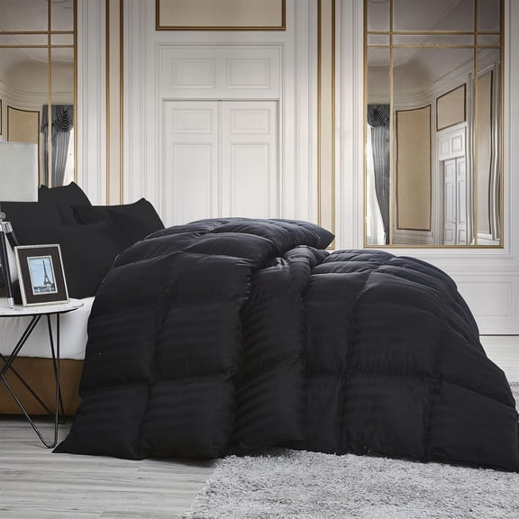 Sunny Lane Luxurious Palatial King Size Goose Down Feather Fiber Comforter Duvet Insert, 100% Egyptian Cotton Cover, 90 oz. Fill Weight Comforter (Palatial King, Black Stripe)
