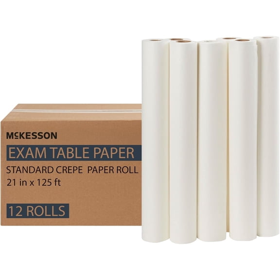 Sunny Lane Medical Exam Table Paper Rolls [12 Rolls]  21 in x 125 ft White Standard Crepe Disposable Bed Cover for Doctor, Spa, Diaper Changing, Waxing, Nursing, Chiropractor, Patternmaking, Tracing