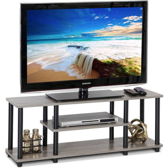 Sunny Lane No Tools 3D 3-Tier Entertainment TV Stand up to 50 inch TV, Round Tubes, French Oak Grey/Black
