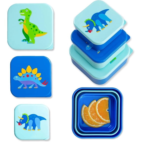 Sunny Lane Set of 3 Kids Nesting Food Containers for Boys Stackable, Airtight & BPA-Free Snack Containers, Dishwasher Safe Lunch Box Containers for School & Travel, Ages 312 Dinosaur Land