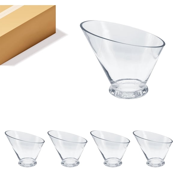 Sunny Lane Slant Cut Calyx Glass Vase, Width 9", Height 7.75", Clear Terrarium, Candy Dish, Fruit Jar, Floral Container for Wedding Party Event, Home Office Decor, 4 Pieces