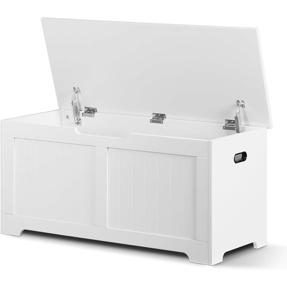 Sunny Lane Storage Chest, 39 inches Chest Box Organizer with 2 Safety Hinges, Wooden Entryway Shoe Organizer Storage Bench, White