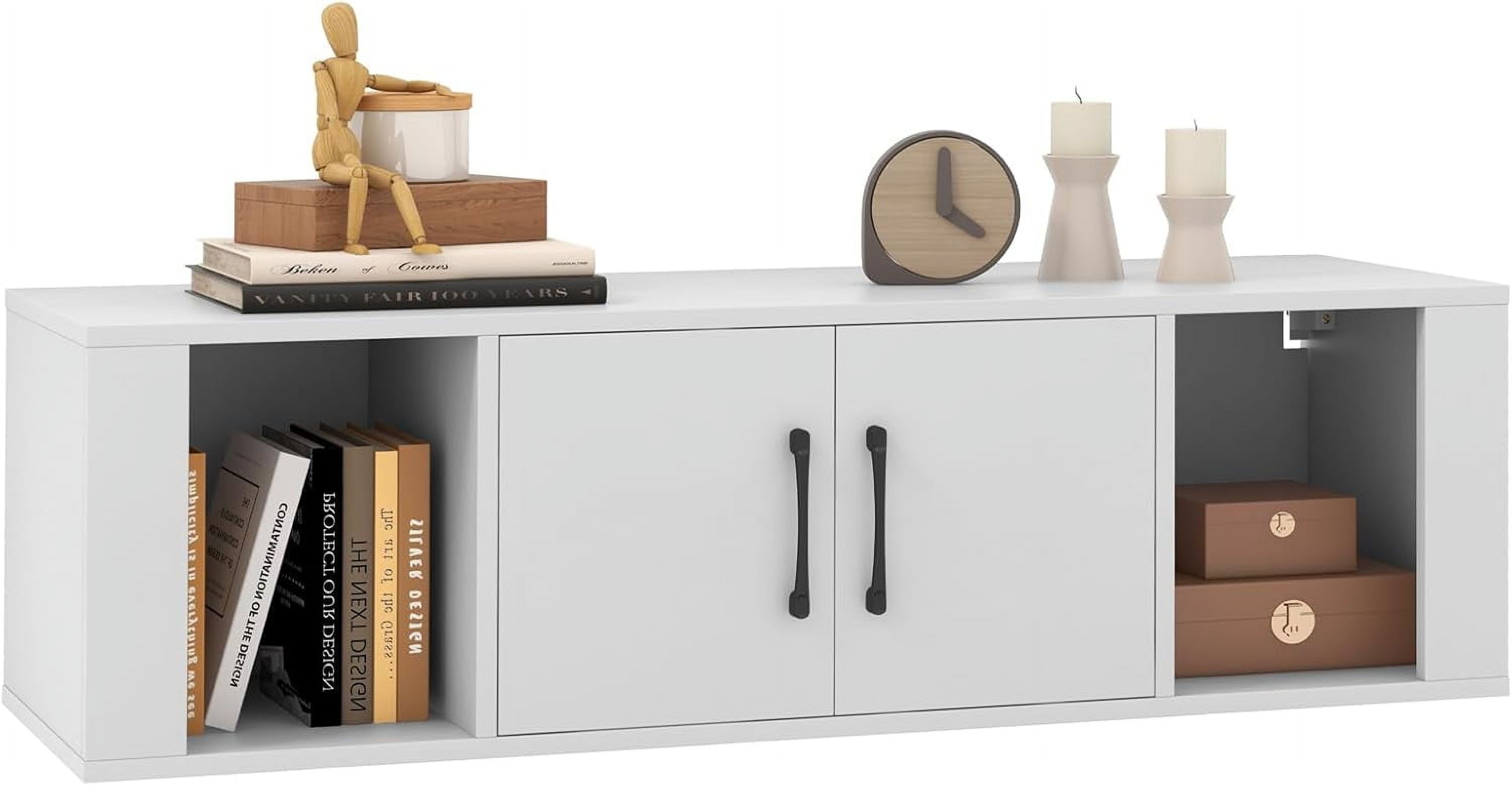 Sunny Lane Wall Mounted Storage Cabinet 2 Cube Floating Media Hanging Desk W/2 Doors and 2 Open Shelves, Home Office Furniture for Kitchen, Bathroom, Living Room Floating Console Hutch (White)