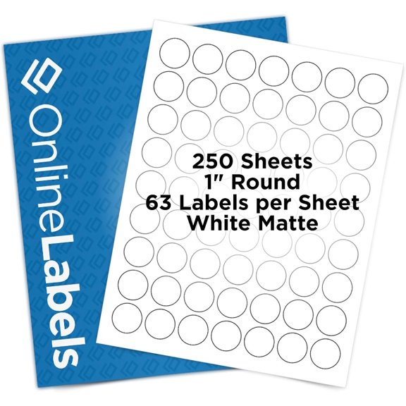 Sunny Lane1 Inch Round Labels - White Matte - Pack of 15,750 Circle Stickers, 250 Sheets - Inkjet/Laser Printer -