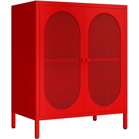 Sunny Lane2 Door Metal Mesh Storage Cabinet with 1 Adjustable Shelves-Steel Locker Cabinet for Hallway, Office Room, Hotel, Garage, 2-Tier (Mesh Door, Red)