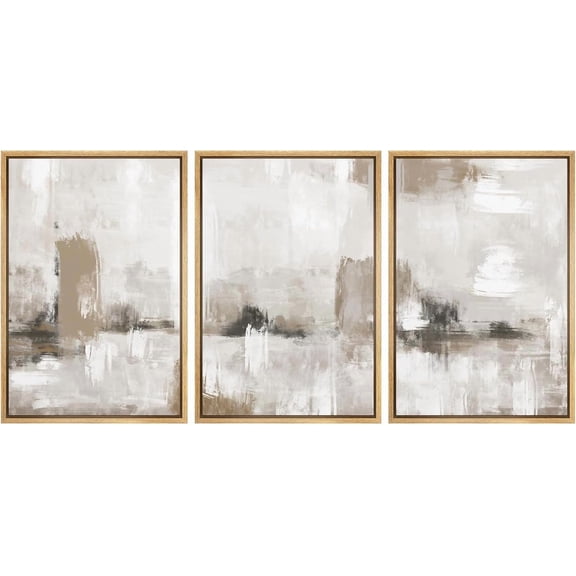 Sunny LaneFramed Canvas Print Wall Art Set Pastel Grunge Paint Stroke Collage Abstract Shapes Illustration Modern Art Decorative Nordic Minimal Zen for Living Room, Bedroom,Offic -6"x24"x3 Natural