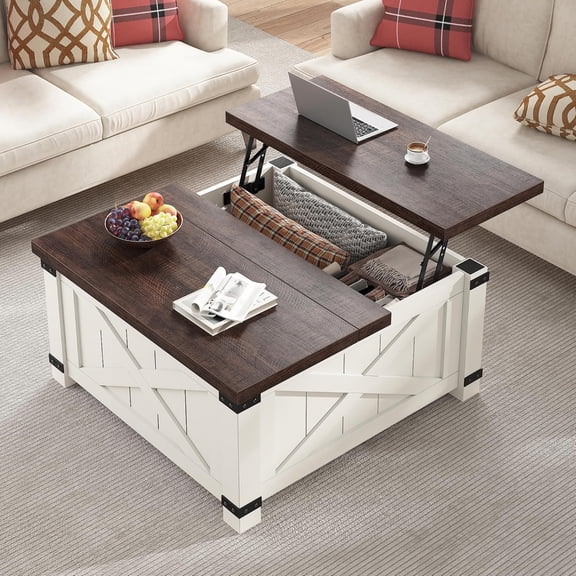 Sunny LaneLift Top Coffee Table with Storage, 35.7" W Square Coffee Tables for Living Room, Small Coffee Table with Large Hidden Space, for Living Room, Bedroom, Home Office, White