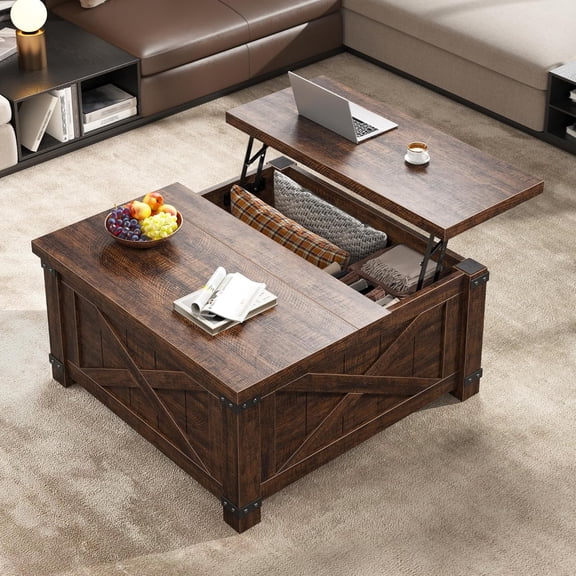 Sunny LaneLift Top Coffee Table with Storage, 35.7" W Square Coffee Tables for Living Room, Small Coffee Table with Large Hidden Space, for Living Room, Bedroom, Home Office, Brown