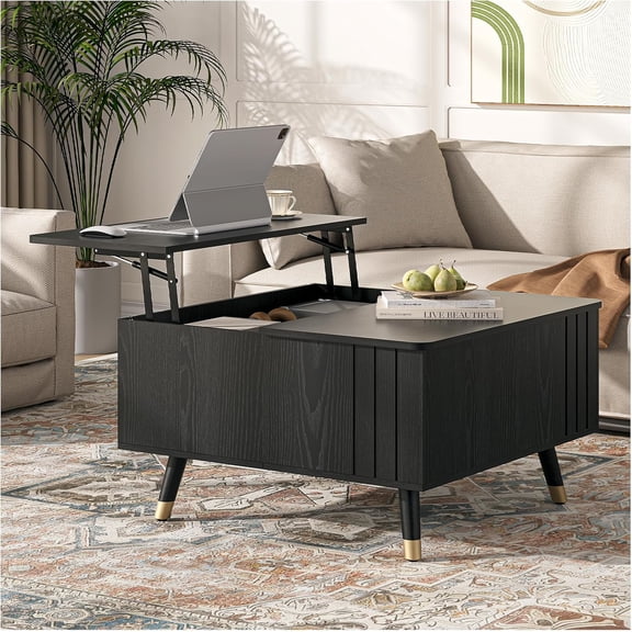 Sunny LaneLift Top Coffee Table with Storage,Square Coffee Table with Lifting Top,Modern Center Table with Solid Wood Legs,Small Coffee Tables for Living Room,Black