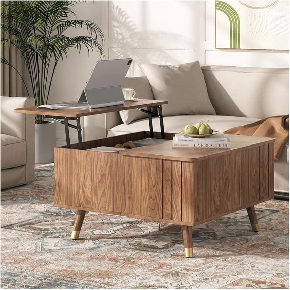 Sunny LaneLift Top Coffee Table with Storage,Square Coffee Table with Lifting Top,Modern Center Table with Solid Wood Legs,Small Coffee Tables for Living Room,Walnut