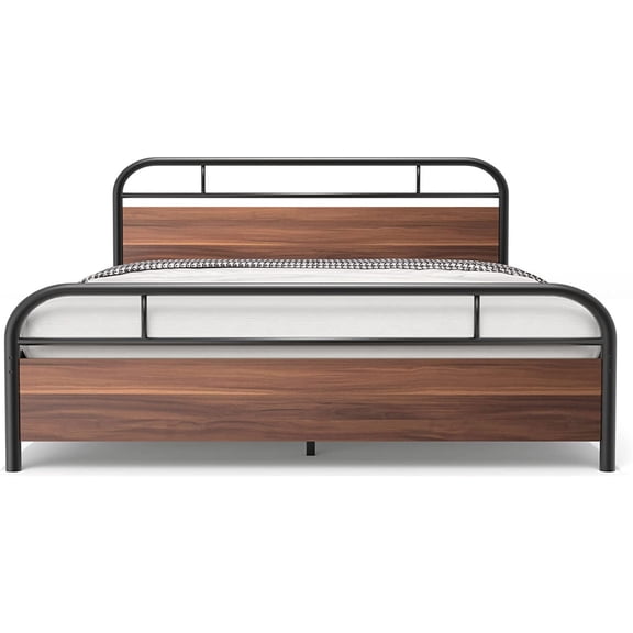 Sunny LaneMetal Queen Size Bed Frame Steady Platform with Engineered Wooden Headboard/Footboard (Queen)