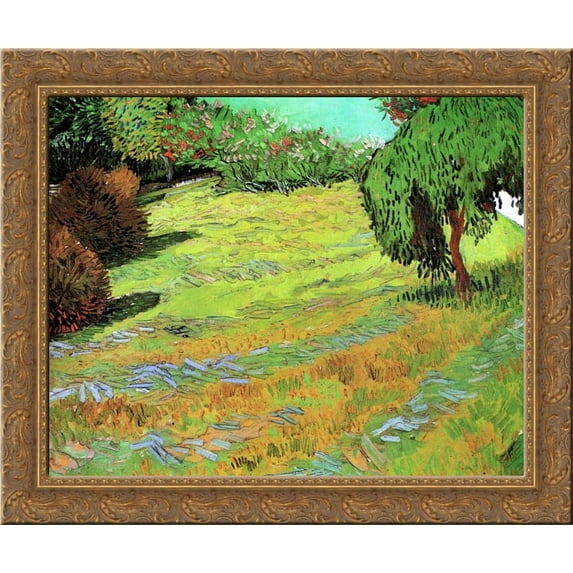 Sunny Lawn in a Public Park 24x20 Gold Ornate Wood Framed Canvas Art by Vincent van Gogh