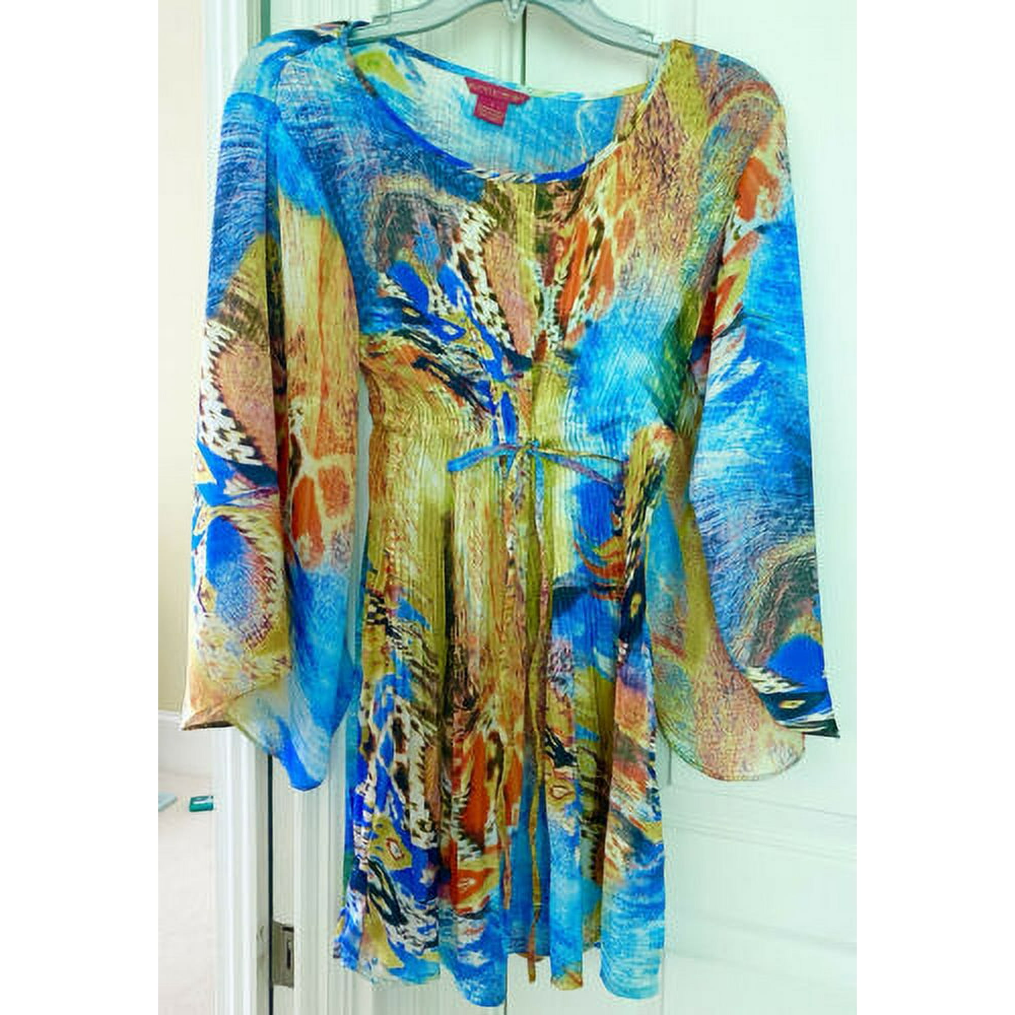 Sunny Leigh Women S Satin Pleated Dress Abstract Spring Summer Orange Blue  ~ NEW - Walmart.com