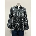 thumbnail image 1 of Sunny Leigh floral satin long sleeve collared button down Blouse , Black/White , S, 1 of 1