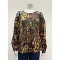 thumbnail image 1 of Sunny Leigh floral satin long sleeve round neck lace shoulders crinkle Blouse , Multi , S, 1 of 1