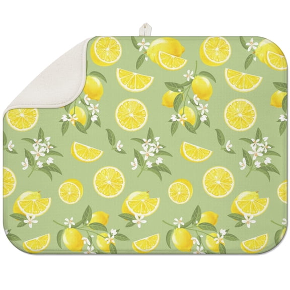 Sunny Lemon Lover Kitchen Mat – Cute Fruit Print Microfiber Drying Pad, Foldable Coffee Mat with Yellow Lemon Design for Vintage Summer Decor