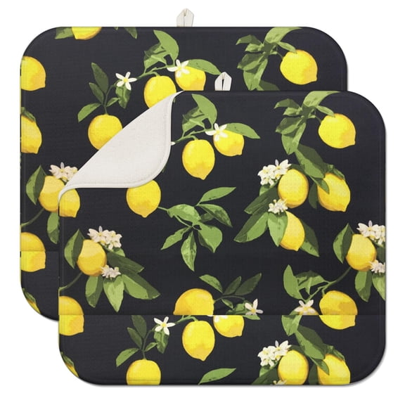 Sunny Lemon Lover Kitchen Mat – Cute Fruit Print Microfiber Drying Pad, Foldable Coffee Mat with Yellow Lemon Design for Vintage Summer Decor